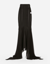 Dolce & Gabbana Long Silk Skirt With Mermaid Ruffle In Black
