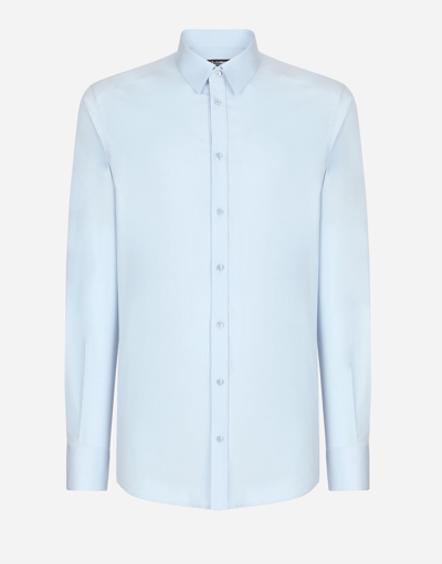 Dolce & Gabbana Stretch Poplin Gold-fit Shirt In Sky_blue