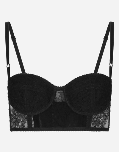 Dolce & Gabbana Lace Balconette Corset With Straps In Black