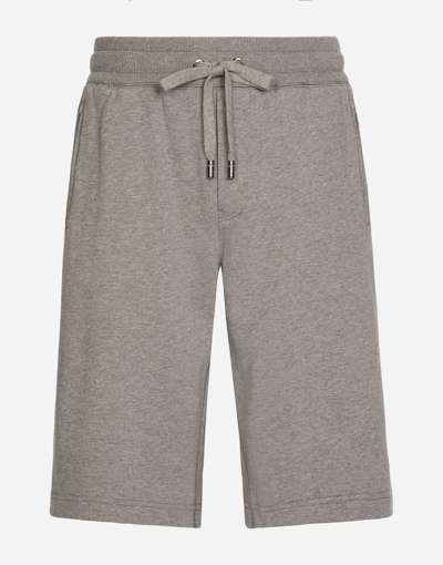 Dolce & Gabbana Jersey Jogging Shorts With Logo Tag In Grey