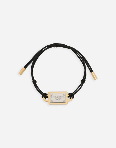 Dolce & Gabbana Bracelet With Cord And Logo Tag In Black