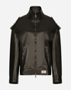 Dolce & Gabbana Long-sleeved Leather Jacket With Vertical Collar In Black