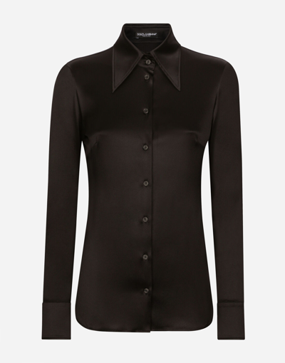 Dolce & Gabbana Long-sleeved Silk Shirt In Black