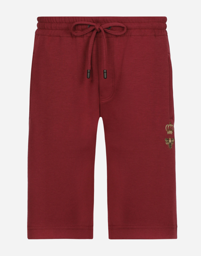 Dolce & Gabbana Jersey Jogging Shorts With Embroidery In Bordeaux