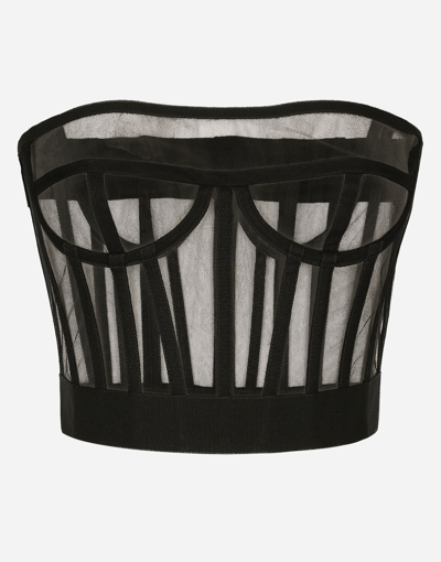 Dolce & Gabbana Tulle Bustier Top With Boning In Black