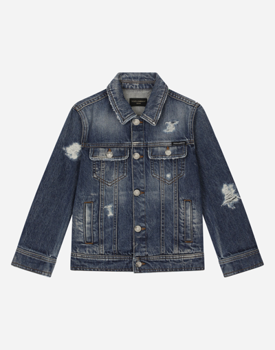 Dolce & Gabbana Washed Denim Jacket With Rips In Multicolor