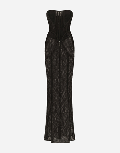 Dolce & Gabbana Long Lace Corset Dress In Black