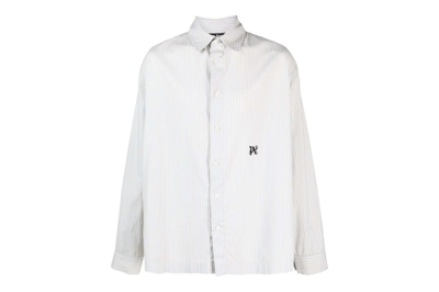 Pre-owned Palm Angels Monogram-embroidered Striped Shirt Light Blue/ecru