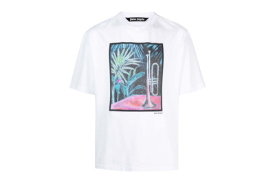 Pre-owned Palm Angels Oil On Canvas Cotton T-shirt White