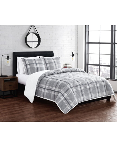 Cannon Cozy Teddy Plaid B Comforter Set In Grey