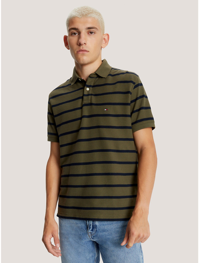Tommy Hilfiger Regular Fit Stripe Polo In Army Green