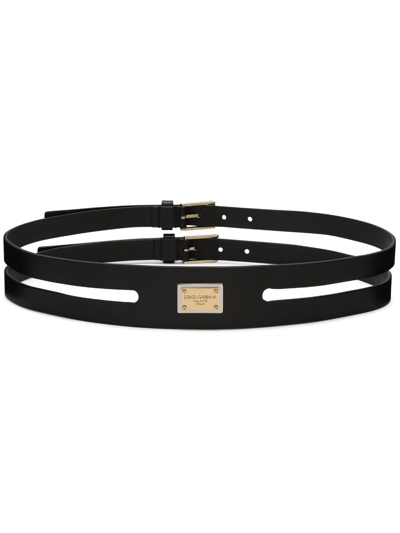 Dolce & Gabbana Logo-plaque Double-strap Belt In Black