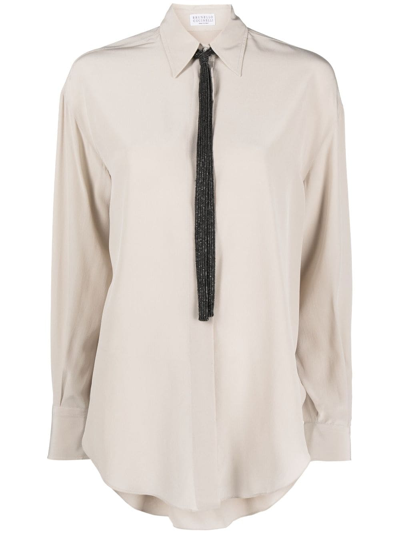Brunello Cucinelli Monili-detail Silk Shirt In Neutrals