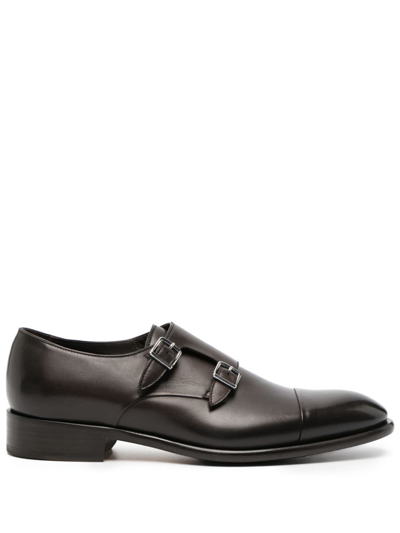 Doucal's Double-strap Leather Monk Shoes In Black