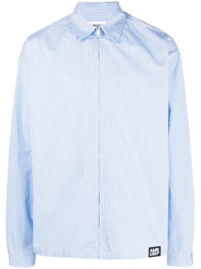 Ambush Striped Cotton-poplin Zip Shirt In Blue
