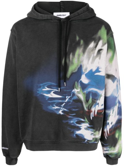 Ambush Graphic-print Cotton Hoodie In Grey