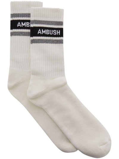 Ambush Logo-intarsia Socks In Neutrals