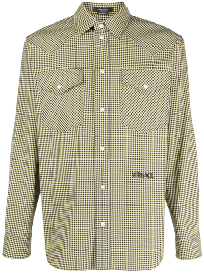 Versace Logo-embroidered Checked Shirt In Black