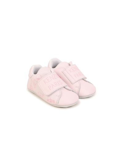 Kenzo Babies' Logo印花皮质拖鞋 In Pink