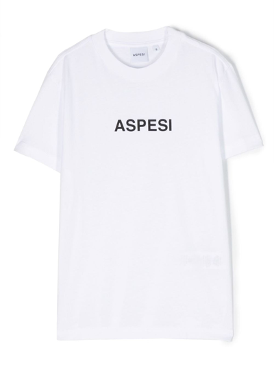 Aspesi Kids' Logo-print Cotton T-shirt In Bianco E Nero