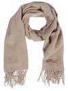 Acne Studios Logo Detail Fringed Scarf In Beige