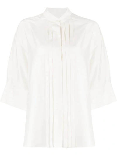 Alberto Biani Band-collar Silk Shirt In White