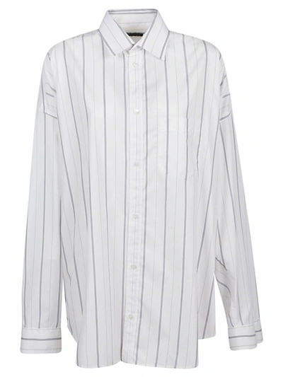 Balenciaga Striped Pocket Shirt With Curved Hem In White