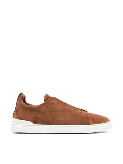 Ermenegildo Zegna Round Toe Slip In Brown