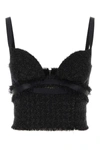 Versace Black Lurex Top With Matching Web Detail In Wool Blend Woman In Black