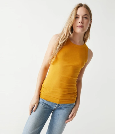 Michael Stars Halley Ribbed Tank With Ruching In Dark Turmeric