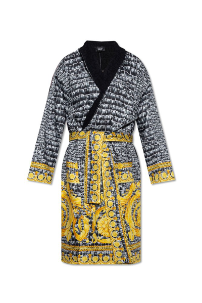 Versace Printed Belted Waist Bathrobe In Multi