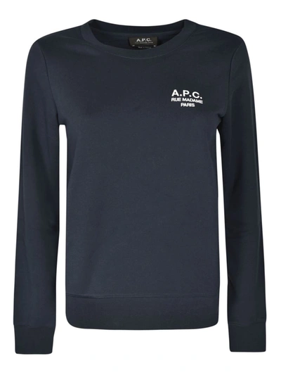 Apc Logo-print Crewneck Sweater In Blue