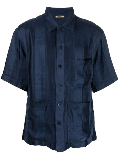 Barena Venezia Donde Regia Striped Short Sleeve Camp Shirt In Blue