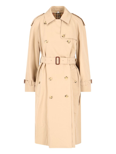 Burberry Double Breasted Coat In Beige