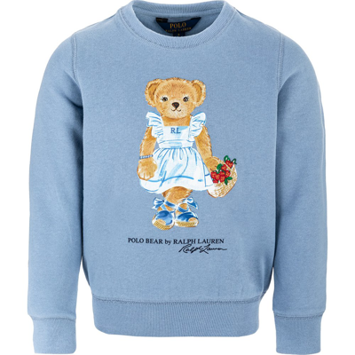 Ralph Lauren Kids' Teddy-bear Motif Long-sleeved Sweatshirt In Blue