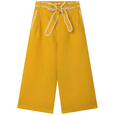 Chloé Kids' Wide Leg Trousers In Yellow