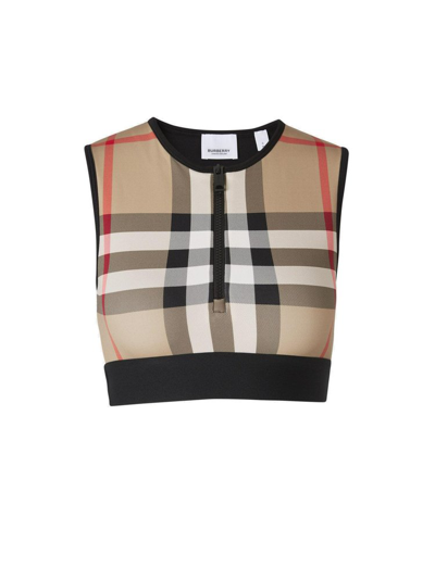 Burberry Check Jersey Crop Top In Black