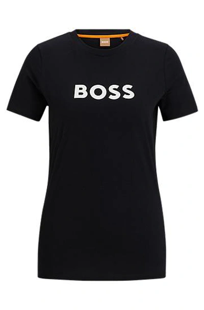 Hugo Boss Scoop-neck T-shirt In Pure Cotton With Logo Detail In Black