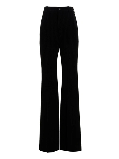 Balenciaga Twill Pin Stripe Trousers In White/black