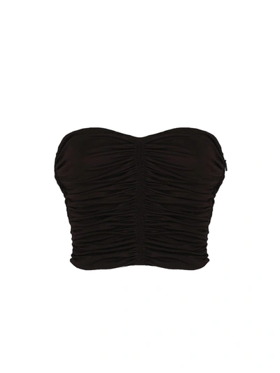 Saint Laurent Draped Crop Top In Dark Brown