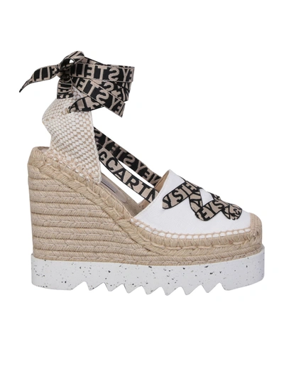 Stella Mccartney Gaia Logo-jacquard And Cotton-canvas Wedge Espadrilles In Nude & Neutrals