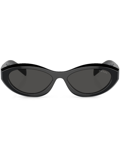 Prada Logo Acetate & Plastic Wrap Sunglasses In 16k08z Black