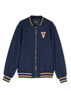 Versace Logo-patch Bomber Jacket In Blue