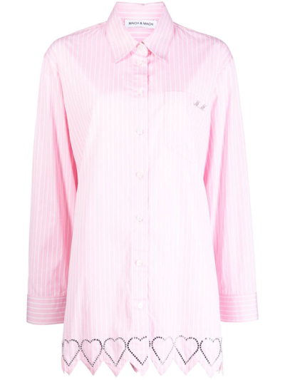 Mach & Mach Heart-motif Striped Shirt In Pink