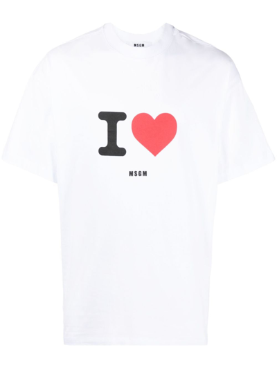 Msgm Slogan-print Cotton T-shirt In White