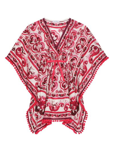 Dolce & Gabbana Babies' Majolica-print Cotton Kaftan In Pink