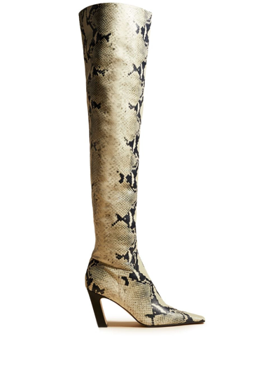 Khaite Marfa Snake-effect Leather Over-the-knee Boots In Grey,black