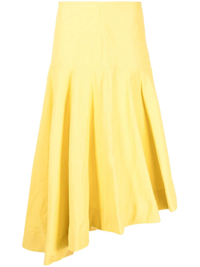 Jil Sander High-low Linen Midi Skirt In Yellow