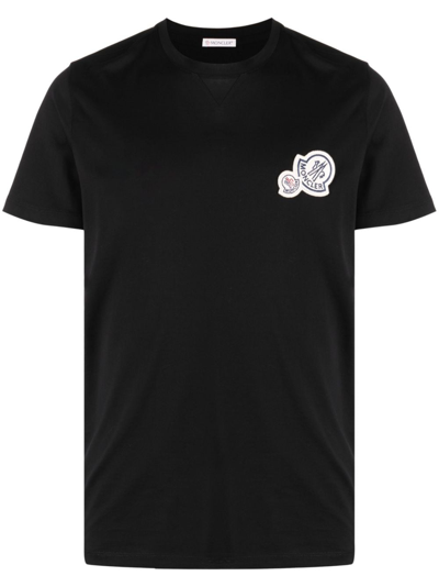 Moncler Double Logo Patches Crew Neck T-shirt In Black