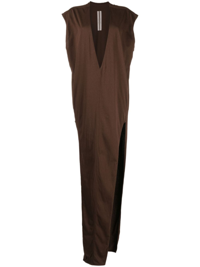 Rick Owens Arrowhead Sleeveless Cotton Maxi Dress In Brown